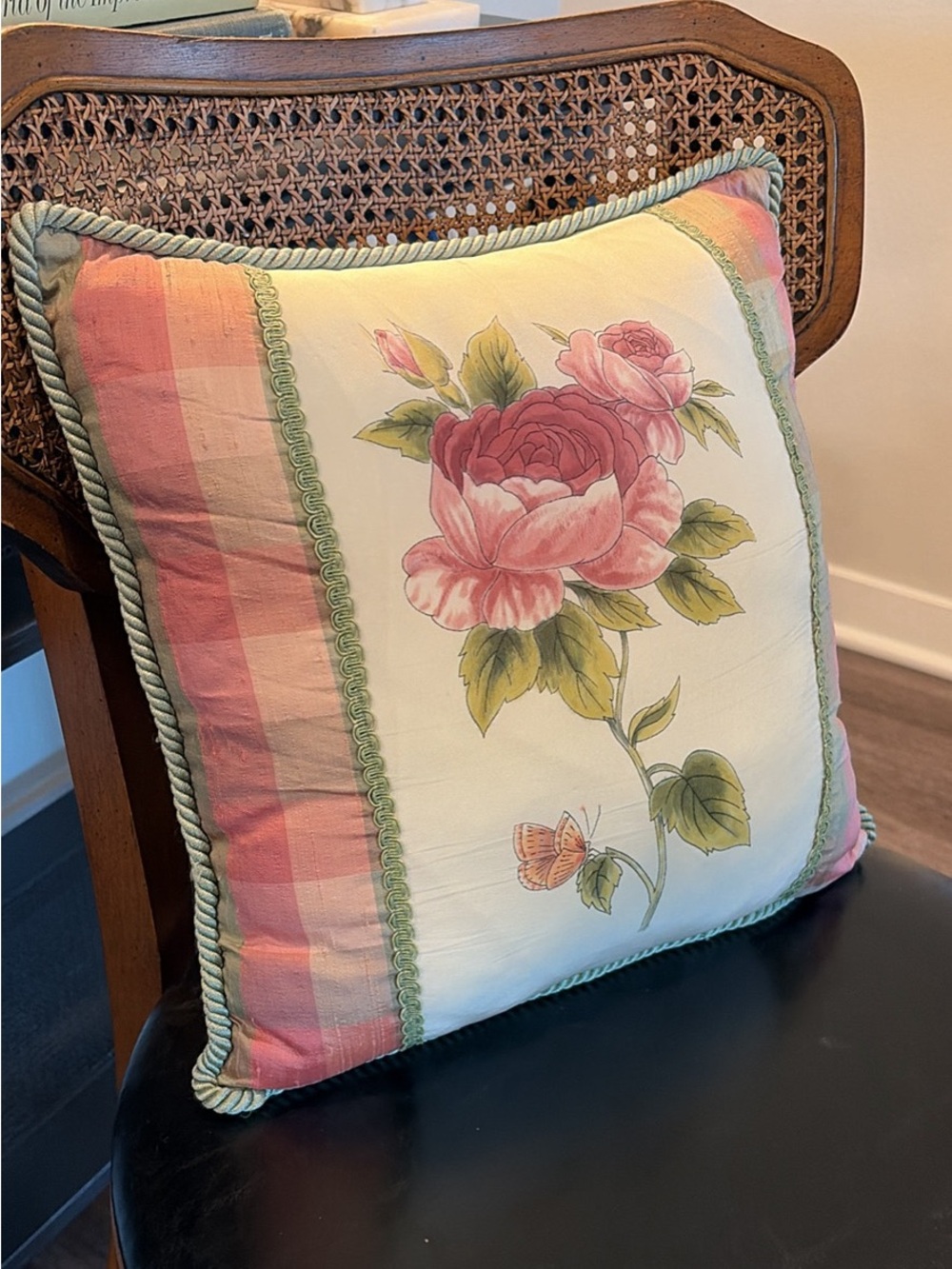Vintage Silk and Velvet Rose Throw Decor Pillow Accent Shabby Chic French - Picture 2 of 6